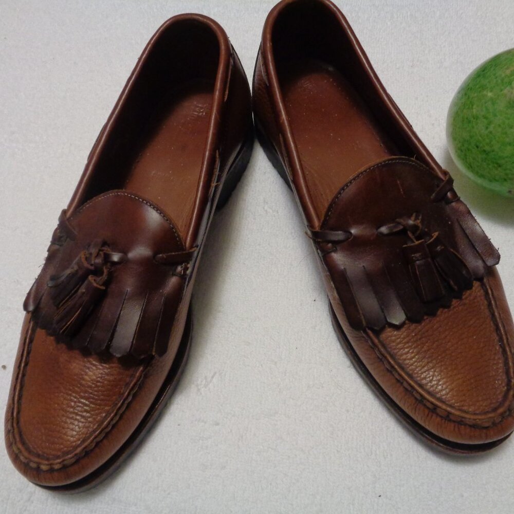 CLASSIC LEATHER MEN LOAFERS COGNAC COLOR W TASSELS BY ALLEN EDMONDS 10 1/2 D